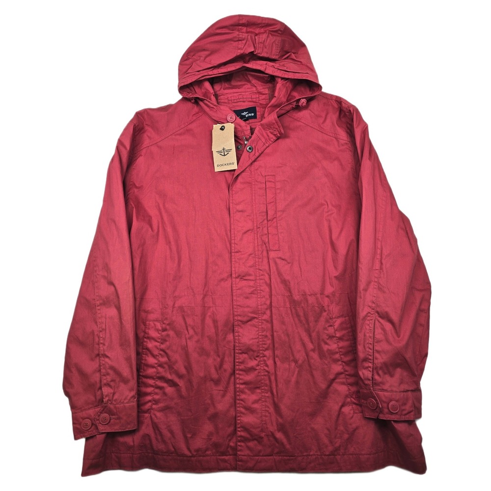 Dockers Hooded Field Jacket Mens 3XL Red Cotton Rain Wind Utility Coat NEW